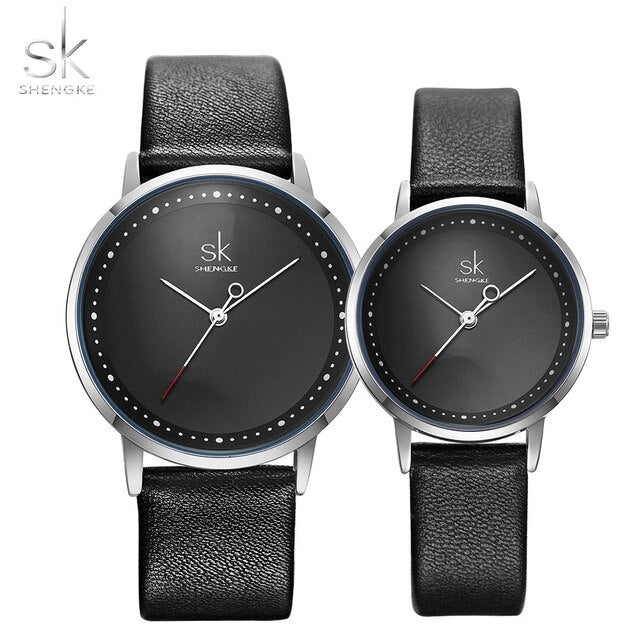 Shengke Fashion Lovers Couple Watches Leather Strap Women Wristwatch Man Watch Japanese Quartz Relogio Saat Reloj Montre Gift