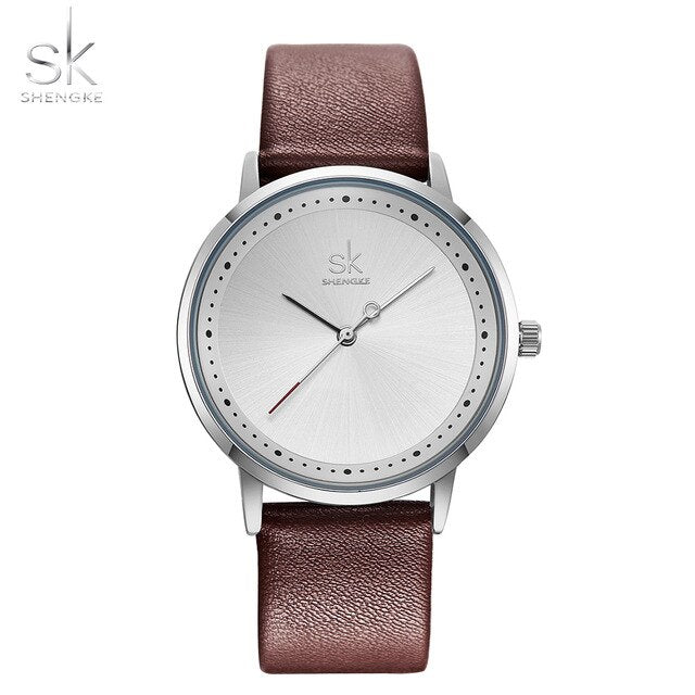 Shengke Fashion Lovers Couple Watches Leather Strap Women Wristwatch Man Watch Japanese Quartz Relogio Saat Reloj Montre Gift