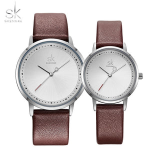 Shengke Fashion Lovers Couple Watches Leather Strap Women Wristwatch Man Watch Japanese Quartz Relogio Saat Reloj Montre Gift