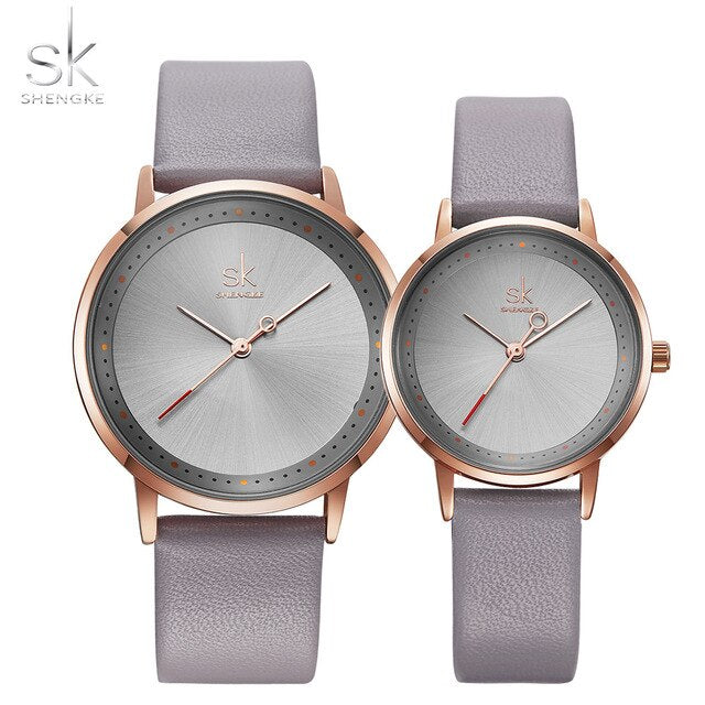 Shengke Fashion Lovers Couple Watches Leather Strap Women Wristwatch Man Watch Japanese Quartz Relogio Saat Reloj Montre Gift