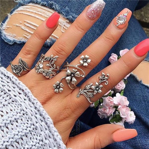 15 Pcs/set Women Fashion Rings Hearts Fatima Hands Virgin Mary Cross Leaf Hollow Geometric Crystal Ring Set Wedding Jewelry