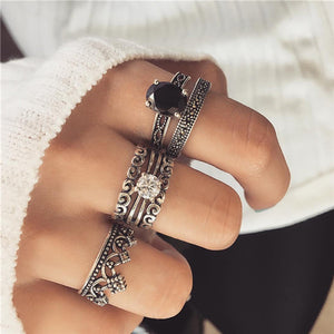 15 Pcs/set Women Fashion Rings Hearts Fatima Hands Virgin Mary Cross Leaf Hollow Geometric Crystal Ring Set Wedding Jewelry