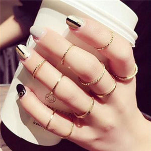 15 Pcs/set Women Fashion Rings Hearts Fatima Hands Virgin Mary Cross Leaf Hollow Geometric Crystal Ring Set Wedding Jewelry