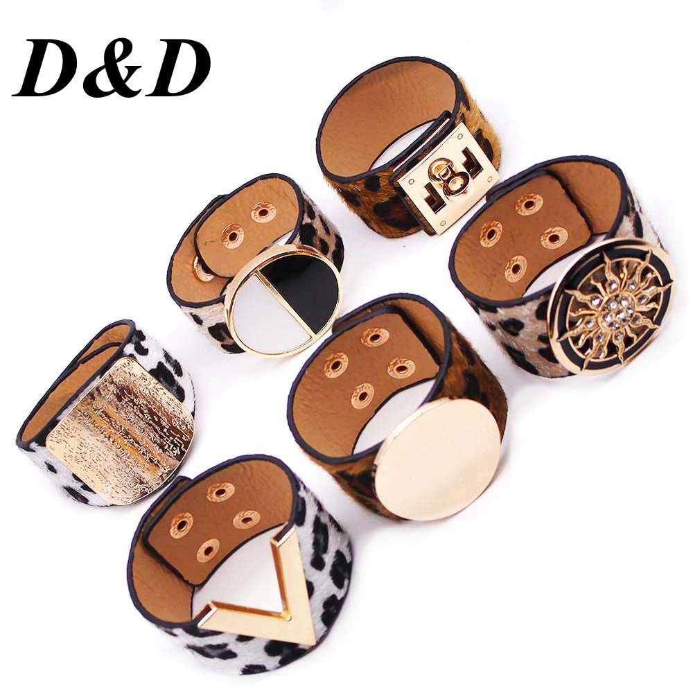 D&D Fashion Leopard Charm Leather Bracelets For Women Simple All-Match OL V Word Wide Cuff Bracelet Femme 2019 New Hand Jewelry