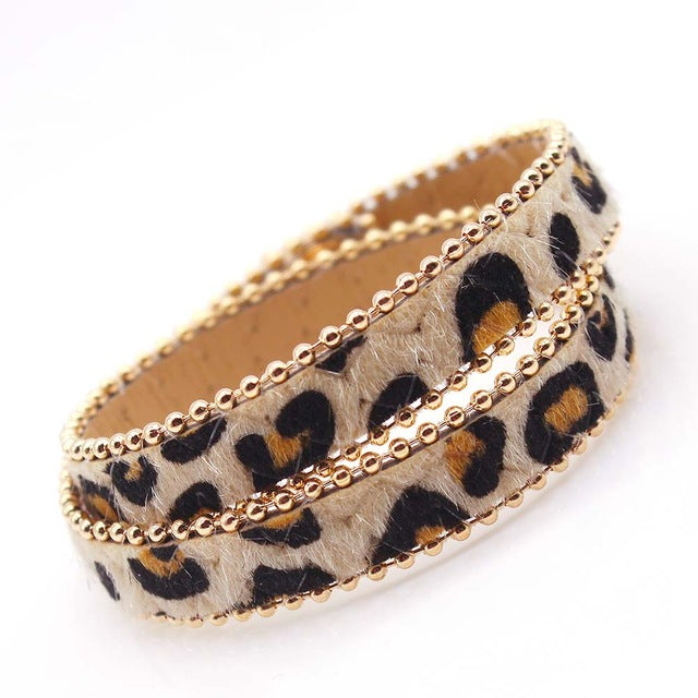 D&D Fashion Leopard Charm Leather Bracelets For Women Simple All-Match OL V Word Wide Cuff Bracelet Femme 2019 New Hand Jewelry