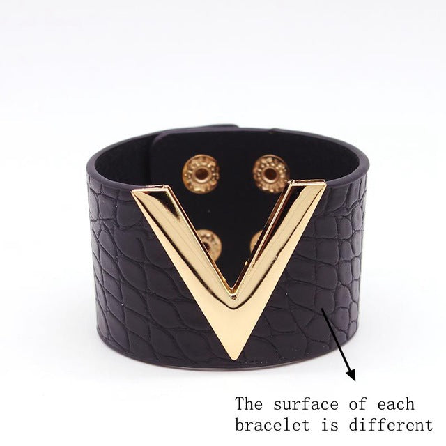 D&D Fashion Leopard Charm Leather Bracelets For Women Simple All-Match OL V Word Wide Cuff Bracelet Femme 2019 New Hand Jewelry