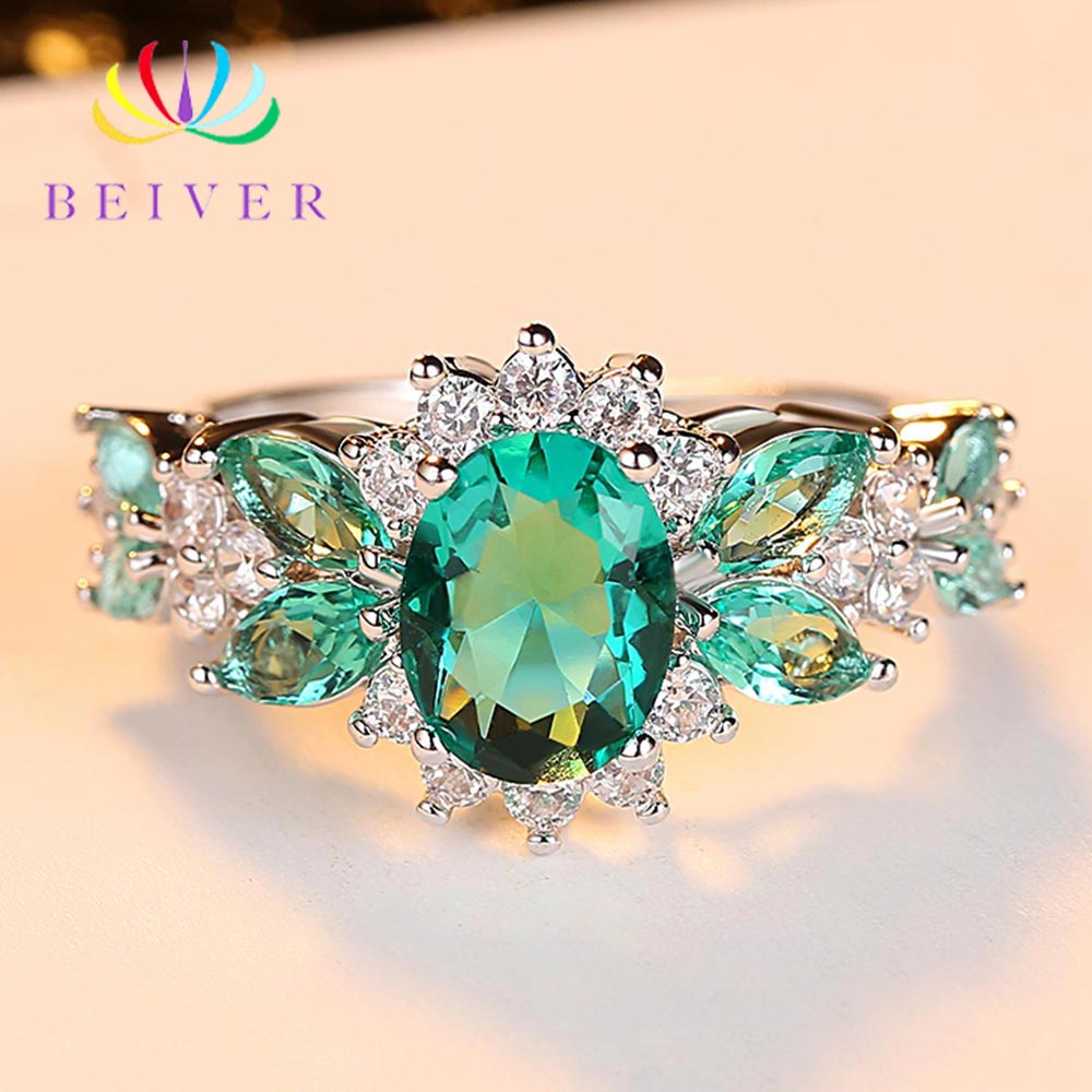 Beiver Trendy Micro Pave Cubic Zirconia White Gold Rings for Women Jewelry Rings Party Decoration Jewelry Making