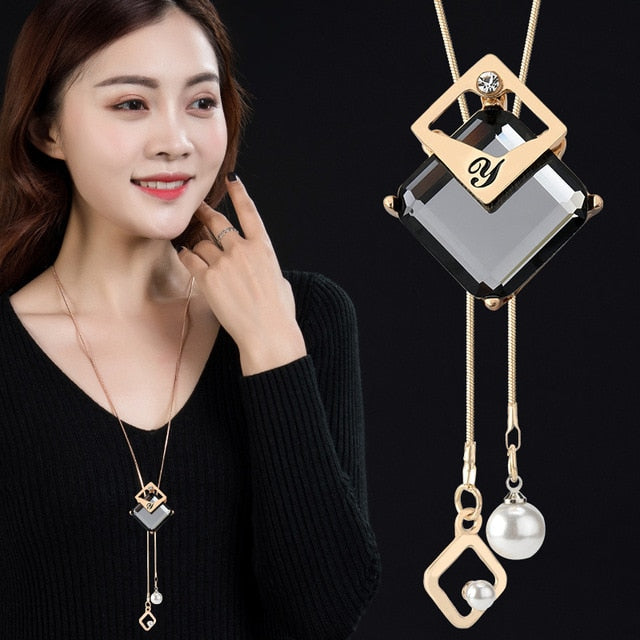 BYSPT Long Necklaces& Pendants for Women Collier Femme Geometric Statement Colar Maxi Fashion Crystal Jewelry Bijoux