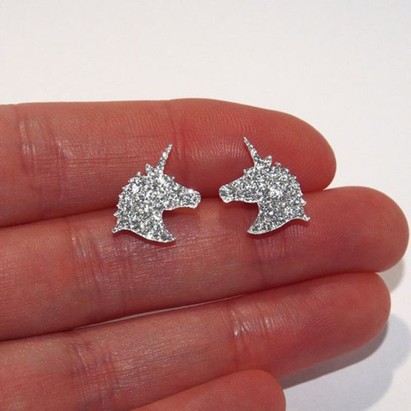 Unique Charming Jewelry Silver Color Crystal Unicorn Earrings For Women Wedding Gift Cute Animal Small Earrings Boucle d'oreille