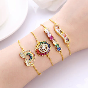 Women's cz rainbow gold bracelets bangles devil's eye bracelet zircons colorful rainbow bracelet femme jewelry accessories gift