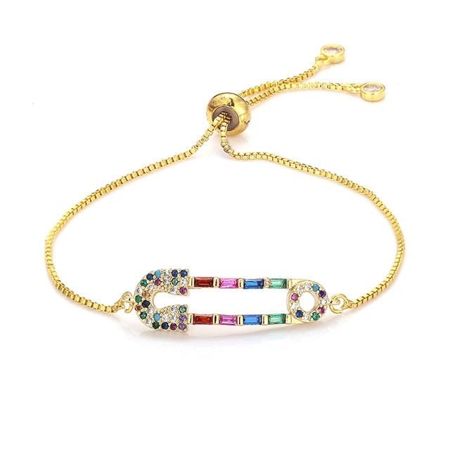 Women's cz rainbow gold bracelets bangles devil's eye bracelet zircons colorful rainbow bracelet femme jewelry accessories gift