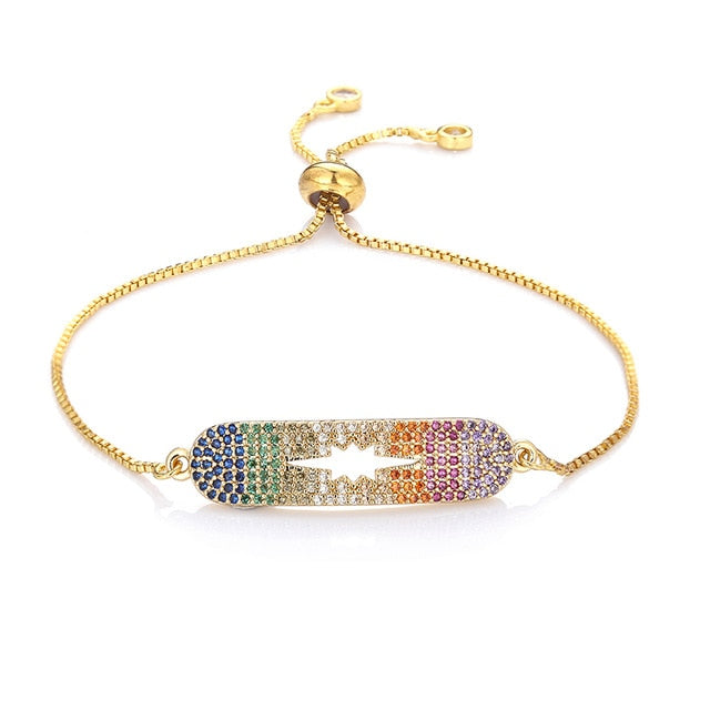 Women's cz rainbow gold bracelets bangles devil's eye bracelet zircons colorful rainbow bracelet femme jewelry accessories gift