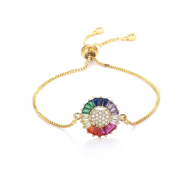 Women's cz rainbow gold bracelets bangles devil's eye bracelet zircons colorful rainbow bracelet femme jewelry accessories gift