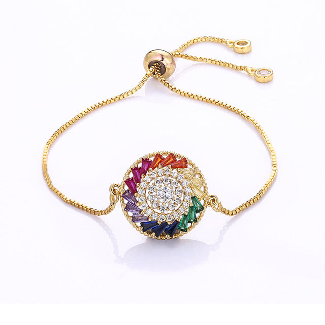 Women's cz rainbow gold bracelets bangles devil's eye bracelet zircons colorful rainbow bracelet femme jewelry accessories gift