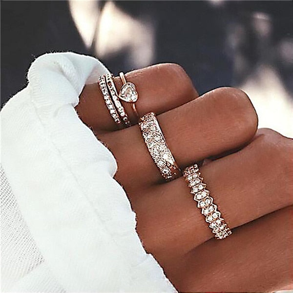 15 Pcs/set Women Fashion Rings Hearts Fatima Hands Virgin Mary Cross Leaf Hollow Geometric Crystal Ring Set Wedding Jewelry