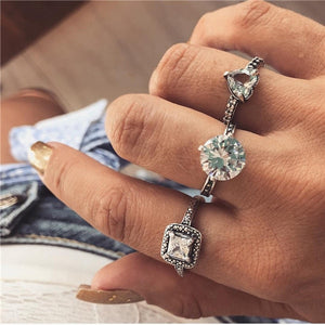 15 Pcs/set Women Fashion Rings Hearts Fatima Hands Virgin Mary Cross Leaf Hollow Geometric Crystal Ring Set Wedding Jewelry