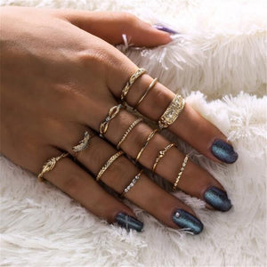 15 Pcs/set Women Fashion Rings Hearts Fatima Hands Virgin Mary Cross Leaf Hollow Geometric Crystal Ring Set Wedding Jewelry