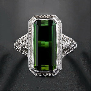 Large Green Stone Ring For Women Wedding Gift Luxury Jewelry Silver Color Cubic Zirconia Ring Bague Femme Anillos Mujer Z5X873