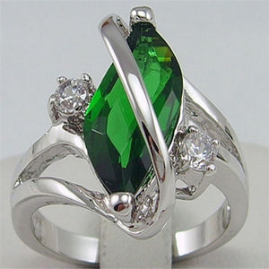 Large Green Stone Ring For Women Wedding Gift Luxury Jewelry Silver Color Cubic Zirconia Ring Bague Femme Anillos Mujer Z5X873