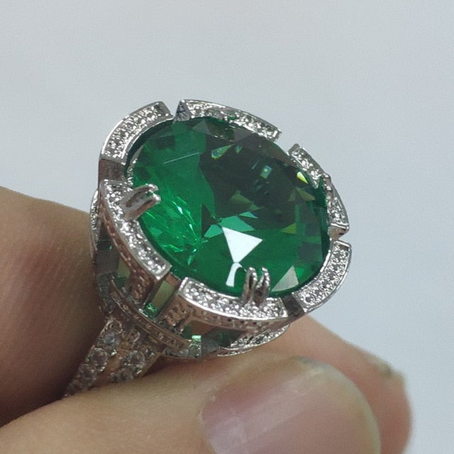 Large Green Stone Ring For Women Wedding Gift Luxury Jewelry Silver Color Cubic Zirconia Ring Bague Femme Anillos Mujer Z5X873