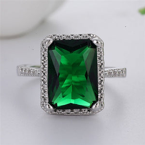 Large Green Stone Ring For Women Wedding Gift Luxury Jewelry Silver Color Cubic Zirconia Ring Bague Femme Anillos Mujer Z5X873