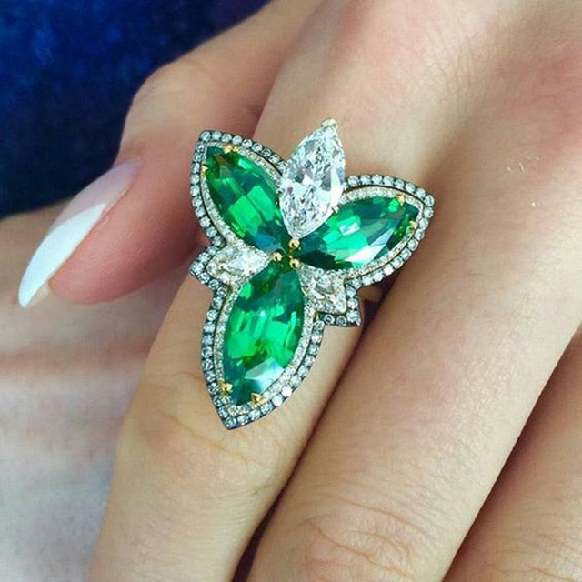 Large Green Stone Ring For Women Wedding Gift Luxury Jewelry Silver Color Cubic Zirconia Ring Bague Femme Anillos Mujer Z5X873