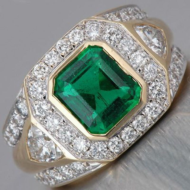 Large Green Stone Ring For Women Wedding Gift Luxury Jewelry Silver Color Cubic Zirconia Ring Bague Femme Anillos Mujer Z5X873