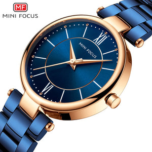 MINI FOCUS Women Watches Waterproof Blue Stainless Steel Brand Luxury Fashion Ladies Quartz Watch Relogio Feminino Montre Femme