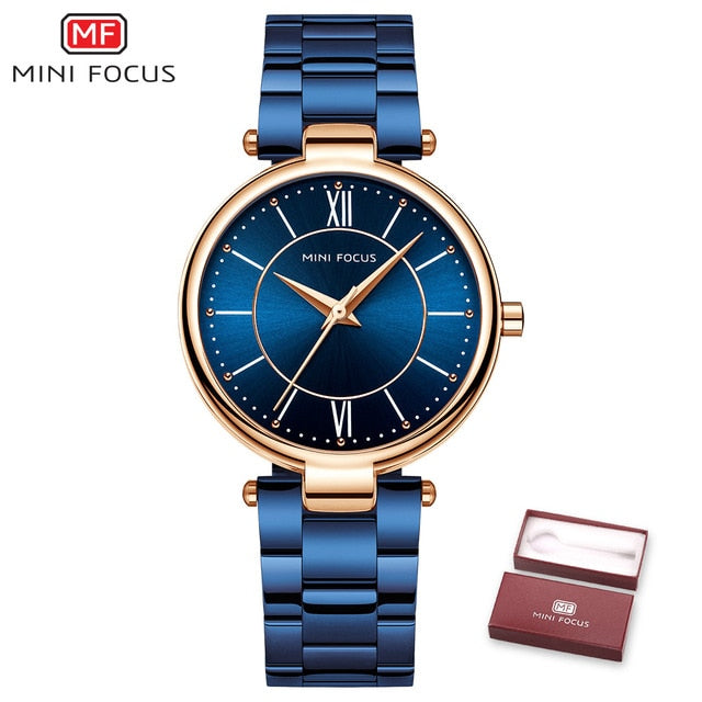 MINI FOCUS Women Watches Waterproof Blue Stainless Steel Brand Luxury Fashion Ladies Quartz Watch Relogio Feminino Montre Femme