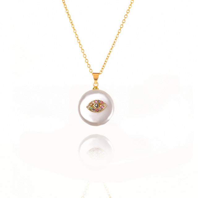 Fashion Boho Multi Colored Pearl Pendant Necklace Women's Unique Pearl Inlaid Zircon Charm Necklace Jewelry Gift