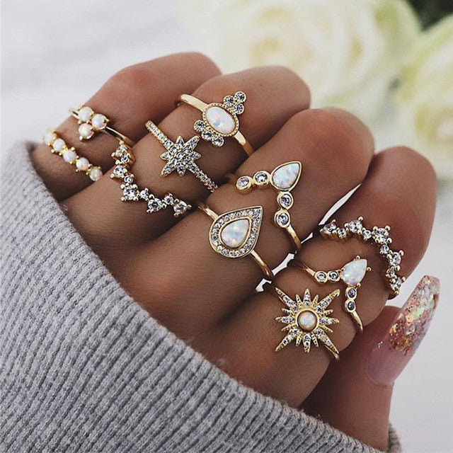 New Boho Acrylic Silver Rings Set For Women Round Female Knuckle Finger Rings 2019 Personality Girl Statement Fashion Jewelry