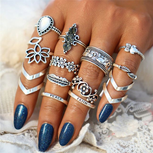 New Boho Acrylic Silver Rings Set For Women Round Female Knuckle Finger Rings 2019 Personality Girl Statement Fashion Jewelry