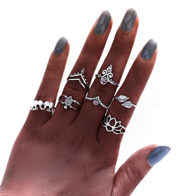 New Boho Acrylic Silver Rings Set For Women Round Female Knuckle Finger Rings 2019 Personality Girl Statement Fashion Jewelry