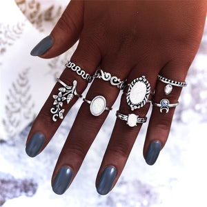 New Boho Acrylic Silver Rings Set For Women Round Female Knuckle Finger Rings 2019 Personality Girl Statement Fashion Jewelry