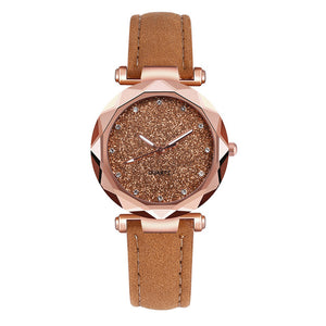 Ladies Fashion Korean Rhinestone Rose Gold Quartz Watch Female Belt Watch Women's Watches Fashion Clock Gift for Girlfriend #N