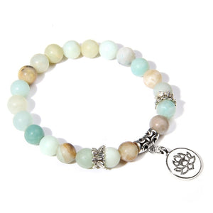 Handmade Natural Stone Lotus Ohm Buddha Beads Bracelet Pink Zebra Stone Lotus Charm Bracelet for Women Men Yoga  Jewelry Femme