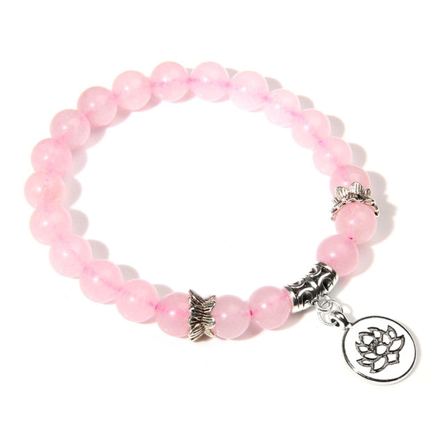 Handmade Natural Stone Lotus Ohm Buddha Beads Bracelet Pink Zebra Stone Lotus Charm Bracelet for Women Men Yoga  Jewelry Femme