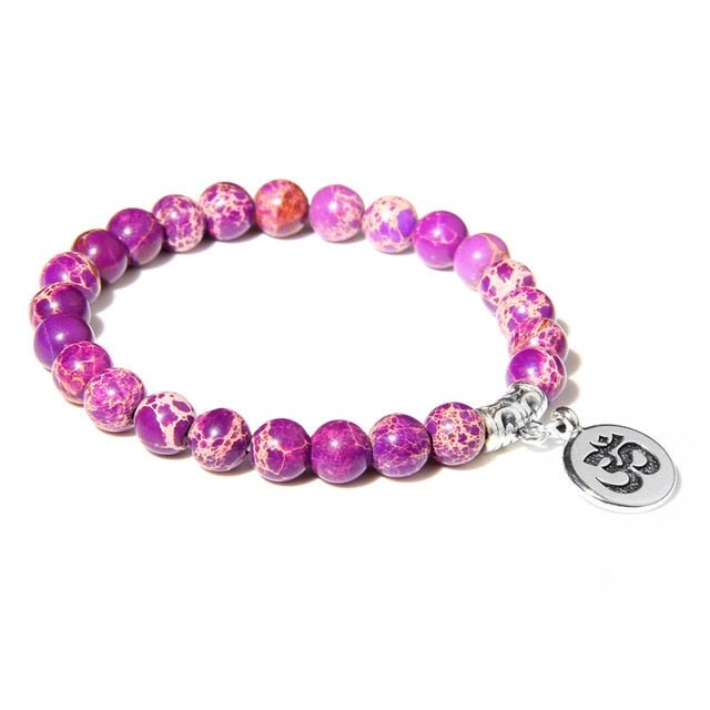 Handmade Natural Stone Lotus Ohm Buddha Beads Bracelet Pink Zebra Stone Lotus Charm Bracelet for Women Men Yoga  Jewelry Femme