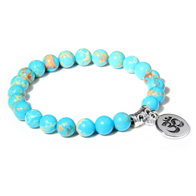 Handmade Natural Stone Lotus Ohm Buddha Beads Bracelet Pink Zebra Stone Lotus Charm Bracelet for Women Men Yoga  Jewelry Femme