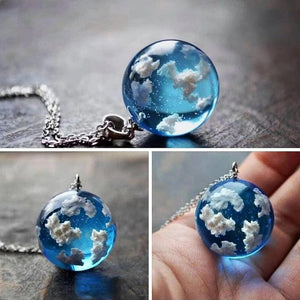 Blue Sky White Cloud Chain Pendant Necklace Transparent Rould Ball Shape Resin Necklace For Women Fashion Jewelry