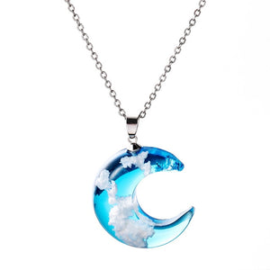 Blue Sky White Cloud Chain Pendant Necklace Transparent Rould Ball Shape Resin Necklace For Women Fashion Jewelry