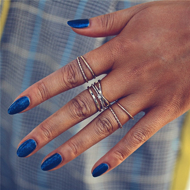 New Boho Acrylic Silver Rings Set For Women Round Female Knuckle Finger Rings 2019 Personality Girl Statement Fashion Jewelry