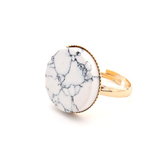 HUANZHI 2019 Retro Geometric Irregular Natural Stone Spar Gold Metal Marble Ring Finger Rings for Women Girl Party Exotic Gift