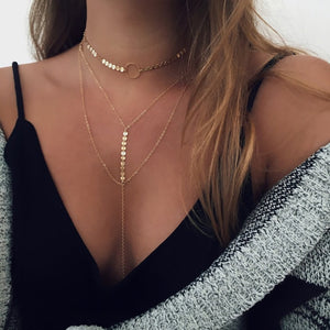 2020 Layered Necklace Women Choker Gold Moon Necklaces Clavicle Pendant Collier Femme Chain Collares Fashion Party Jewelry Gifts