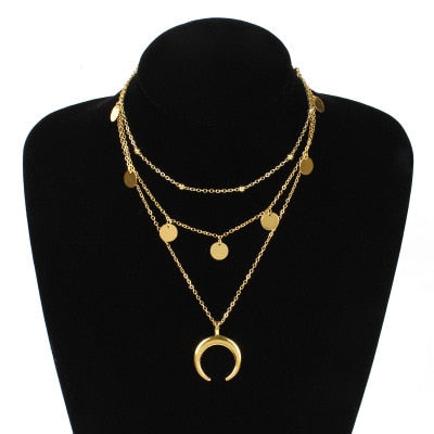 2020 Layered Necklace Women Choker Gold Moon Necklaces Clavicle Pendant Collier Femme Chain Collares Fashion Party Jewelry Gifts