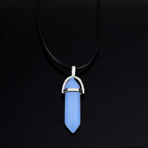 VKME 2018 New Luminous Stone Fluorescent Hexagonal Column Necklace Natural Crystal Gem Stone Pendant Leather Chains Necklace