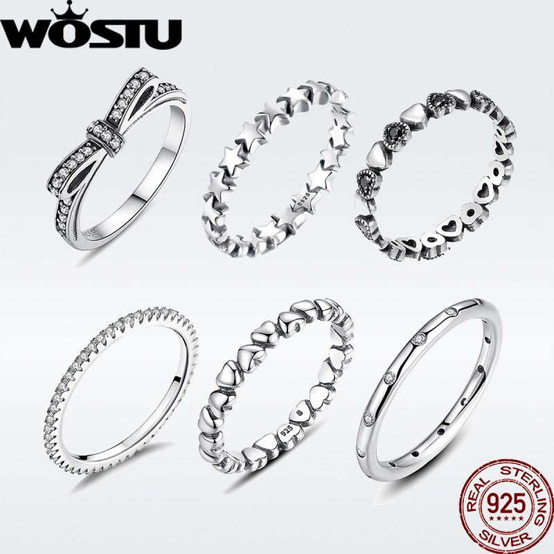 WOSTU Hot Sale 925  Sterling Silver Rings For Women European Original Wedding Fashion Brand Ring Jewelry Gift