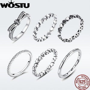 WOSTU Hot Sale 925  Sterling Silver Rings For Women European Original Wedding Fashion Brand Ring Jewelry Gift