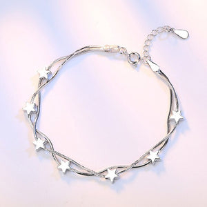 Crazy Feng Fashion Silver Color Stars Charm Bracelets Bangles White Zircon Crystal Bracelet Women Femme Fashion Jewelry