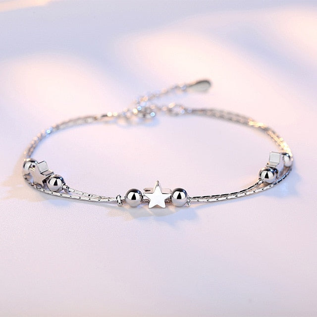 Crazy Feng Fashion Silver Color Stars Charm Bracelets Bangles White Zircon Crystal Bracelet Women Femme Fashion Jewelry